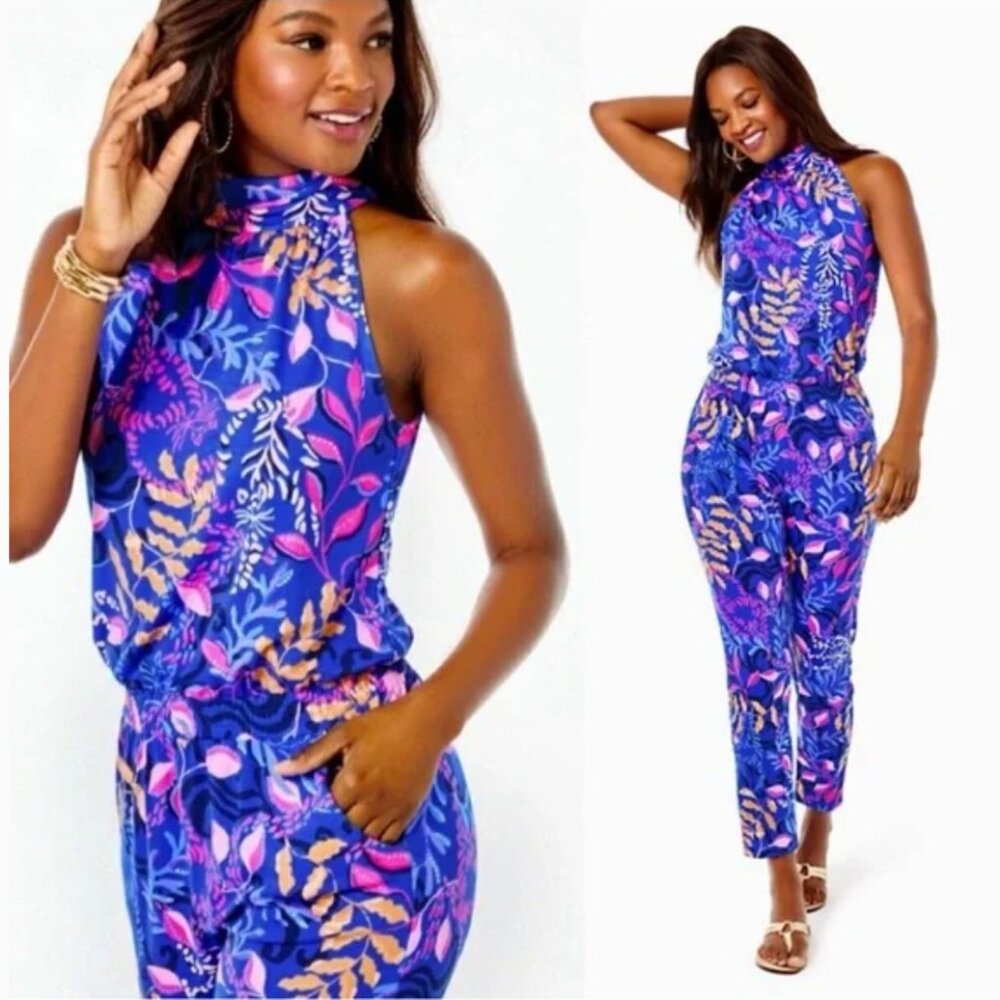 NWT Lilly Pulitzer Wyota Jumpsuit Borealis Blue XL‎